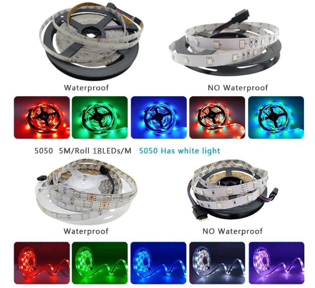Tira de luces LED RGB 5050, cinta Flexible de Color con Control por aplicación Tira de luces LED RGB 5050, cinta Flexible de Color con Control por aplicación