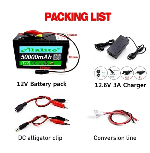 Batería de litio recargable para vehículo de energía solar, cargador de 12V, 50Ah, 18650, 12V Batería de litio recargable para vehículo de energía solar, cargador de 12V, 50Ah, 18650, 12V